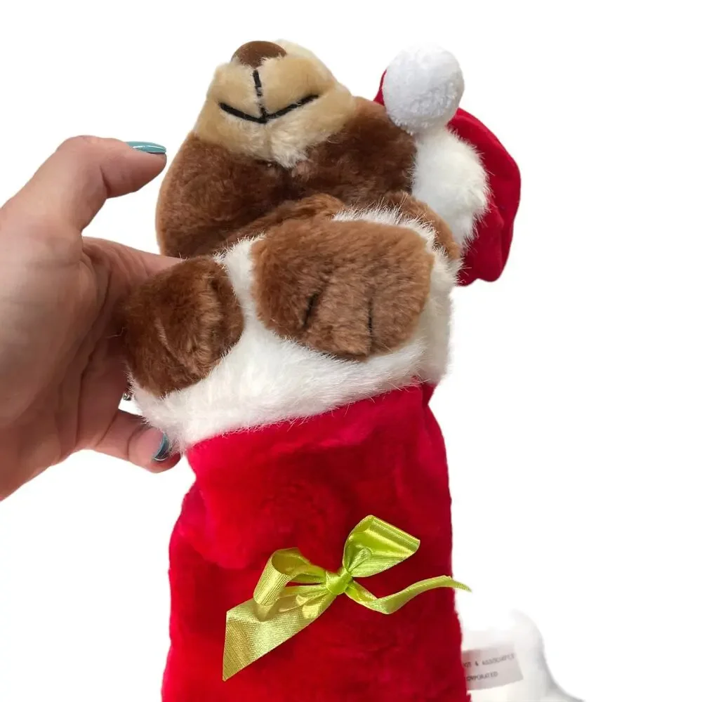 Vintage Christmas Stocking Teddy Bear Plush Santa Hat Red 1988 READ DSCPRT